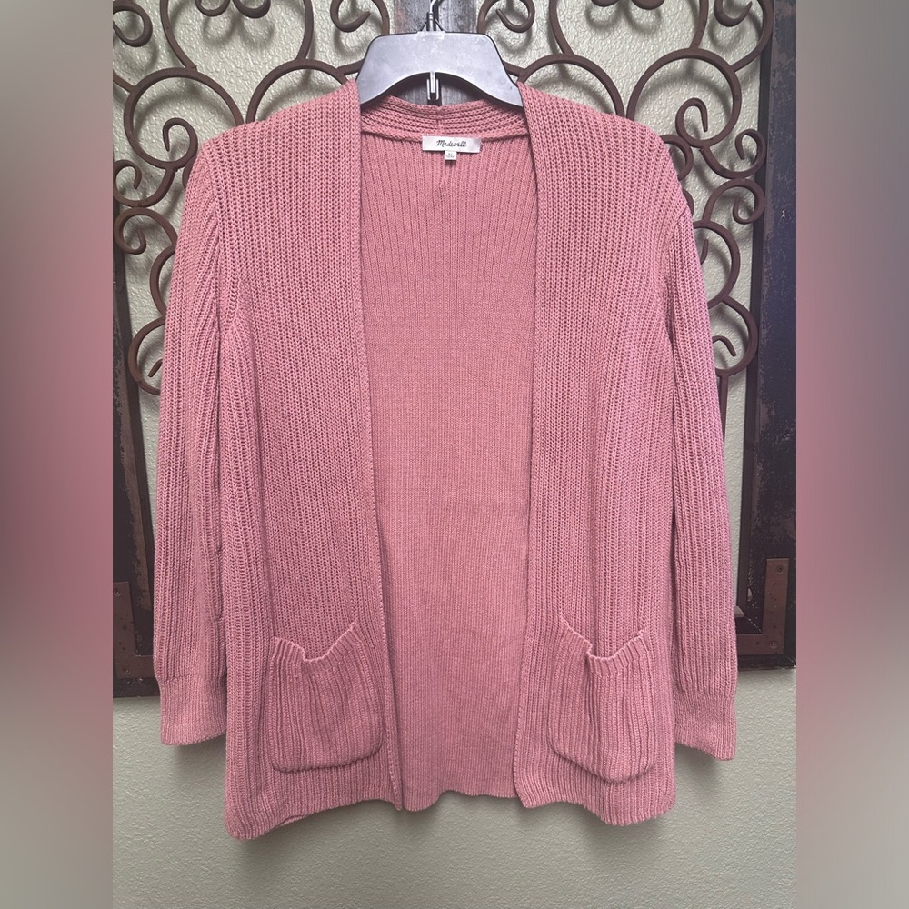Madewell dusty rose long sleeve open ribbed cardigan with pockets - Picture 2 of 5